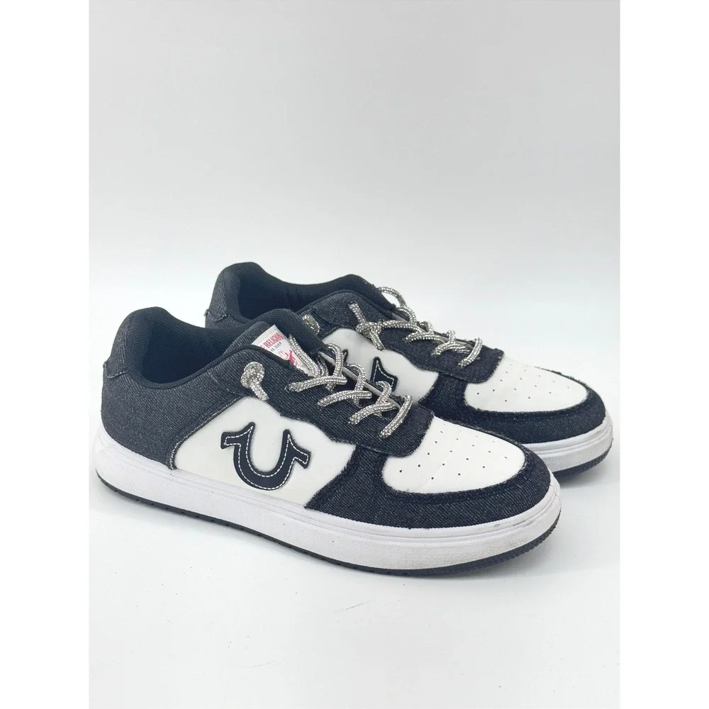 True Religion Sneakers Kids Size 9 Black White Denim Rhinestone Casual Shoes